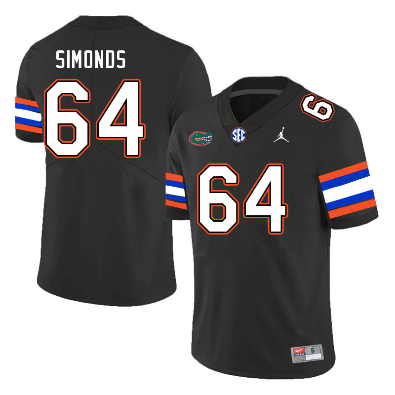 Men #64 Riley Simonds Florida Gators College Football Jerseys Stitched-Black - Click Image to Close